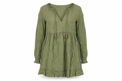 H&M Womens Green Viscose A-Line Size S V-Neck Pullover