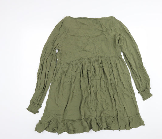 H&M Womens Green Viscose A-Line Size S V-Neck Pullover