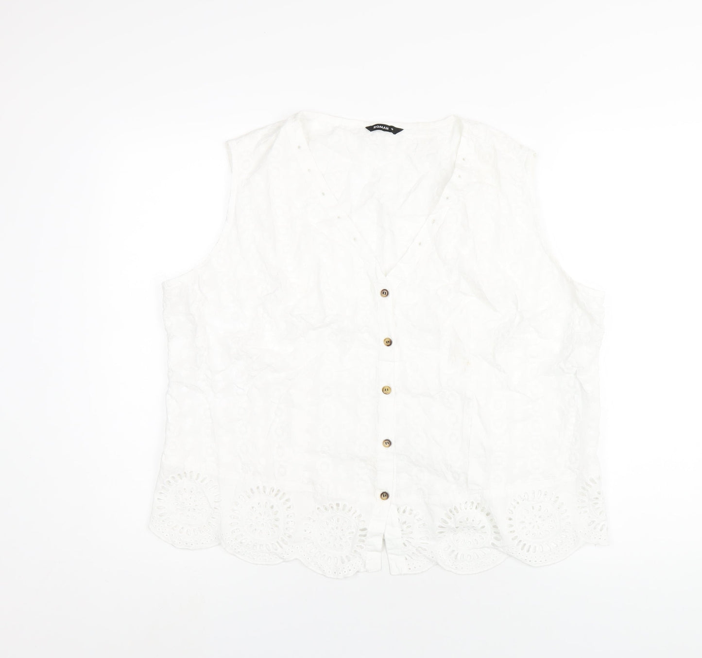 Womens UK Size 16 Roman White Basic T-Shirt