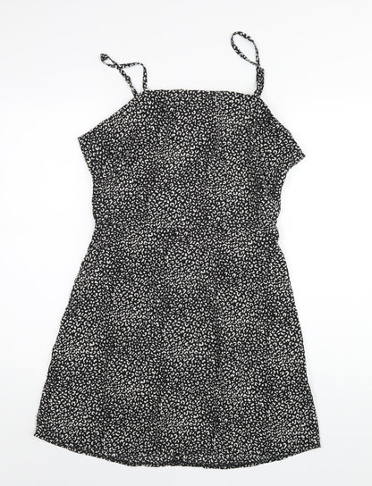 Missguided Womens Black Geometric Polyester A-Line Size 16 Square Neck Zip