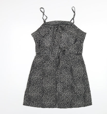 Missguided Womens Black Geometric Polyester A-Line Size 16 Square Neck Zip