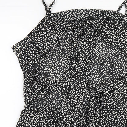 Missguided Womens Black Geometric Polyester A-Line Size 16 Square Neck Zip