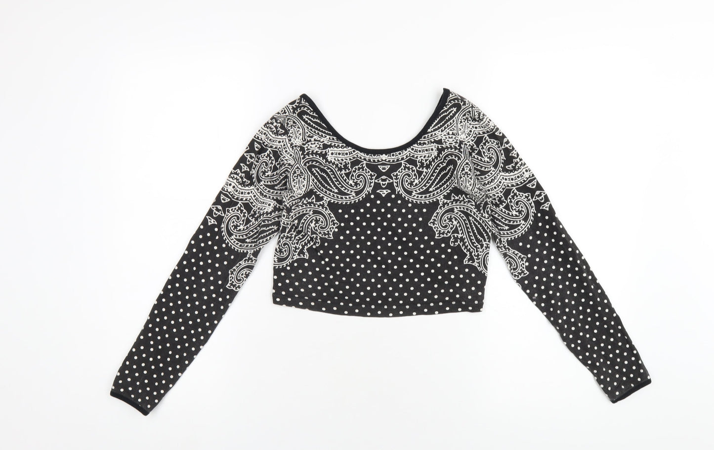 Illustrated People Womens Grey Geometric Cotton Cropped T-Shirt Size S Scoop Neck