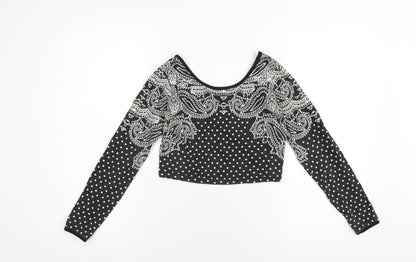 Illustrated People Womens Grey Geometric Cotton Cropped T-Shirt Size S Scoop Neck
