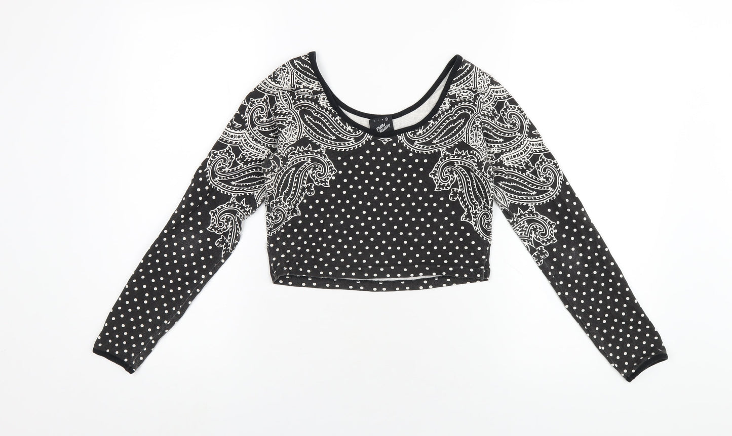 Illustrated People Womens Grey Geometric Cotton Cropped T-Shirt Size S Scoop Neck