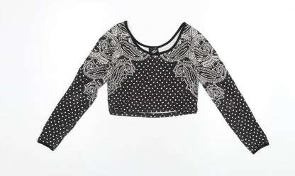 Illustrated People Womens Grey Geometric Cotton Cropped T-Shirt Size S Scoop Neck