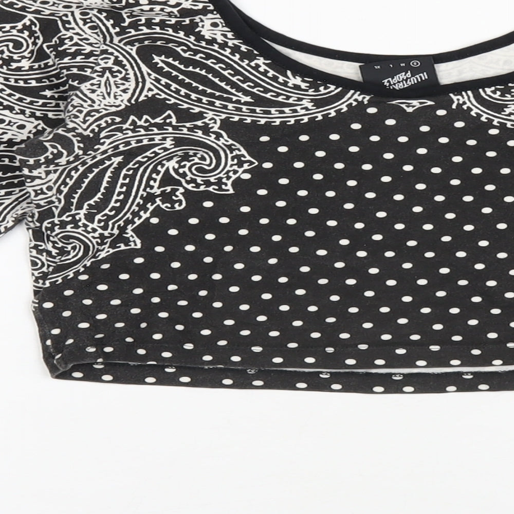 Illustrated People Womens Grey Geometric Cotton Cropped T-Shirt Size S Scoop Neck