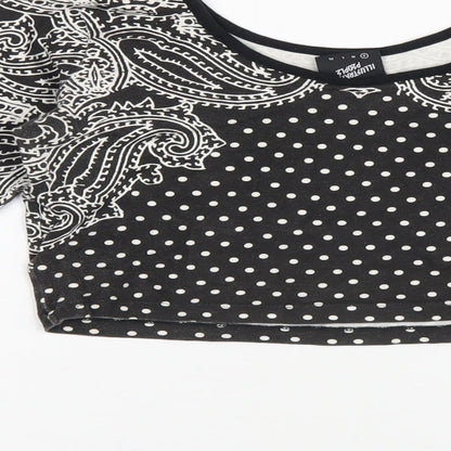Illustrated People Womens Grey Geometric Cotton Cropped T-Shirt Size S Scoop Neck