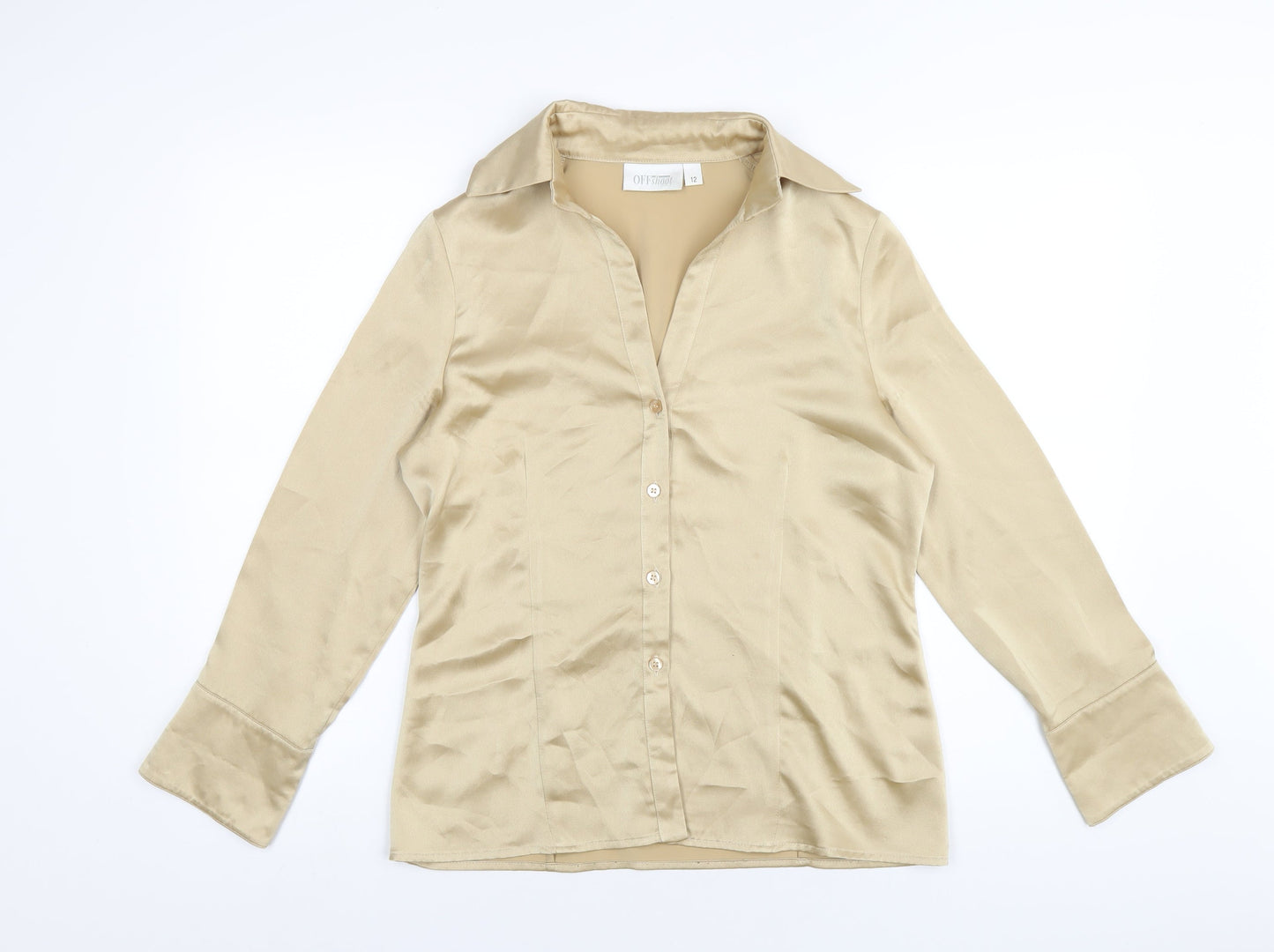 Offshoot Womens Gold Polyester Basic Button-Up Size 12 Collared