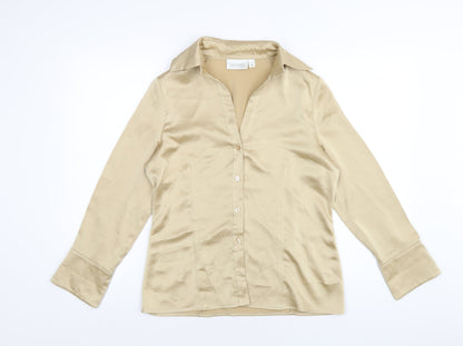 Offshoot Womens Gold Polyester Basic Button-Up Size 12 Collared