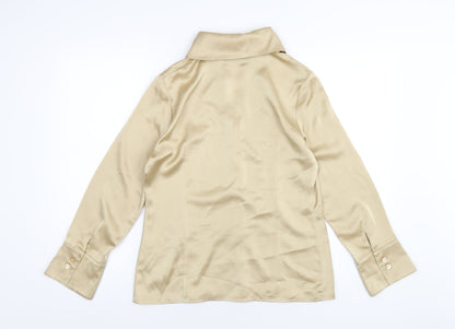Offshoot Womens Gold Polyester Basic Button-Up Size 12 Collared