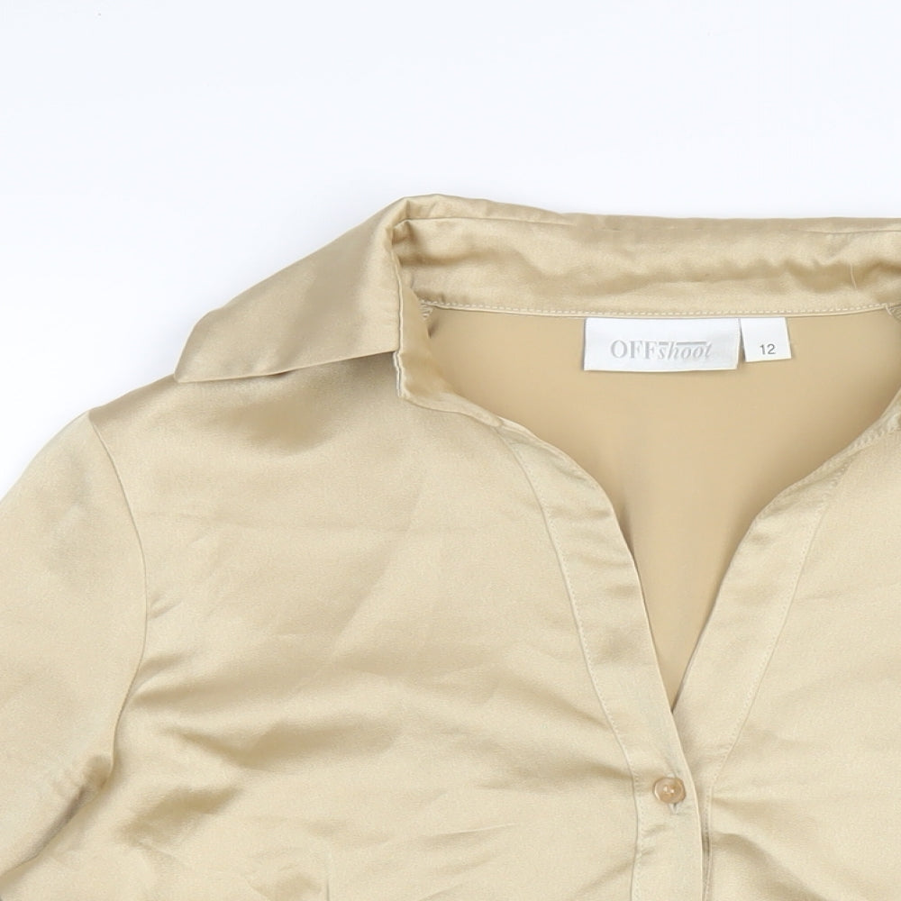Offshoot Womens Gold Polyester Basic Button-Up Size 12 Collared