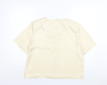 Womens UK Size 16 ELVI Ivory Basic T-Shirt
