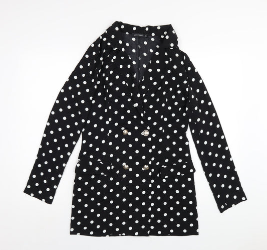 I SAW IT FIRST Womens Black Polka Dot Polyester Jacket Dress Size 6 Collared Button
