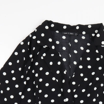 I SAW IT FIRST Womens Black Polka Dot Polyester Jacket Dress Size 6 Collared Button