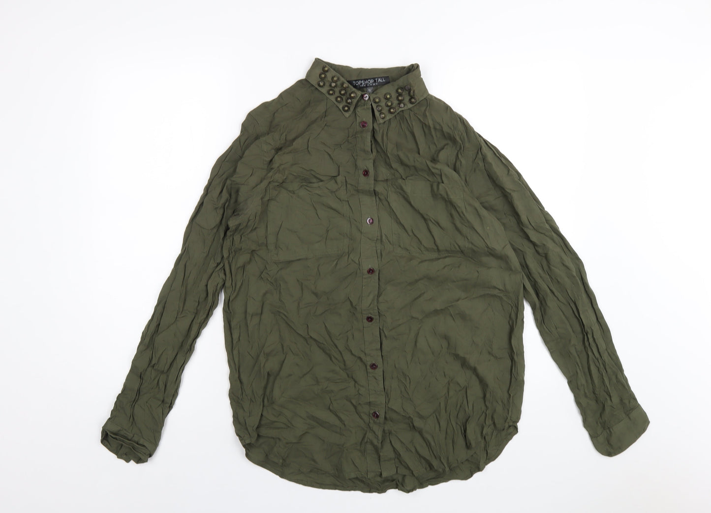 Womens UK Size 14 Topshop Green Basic Button-Up