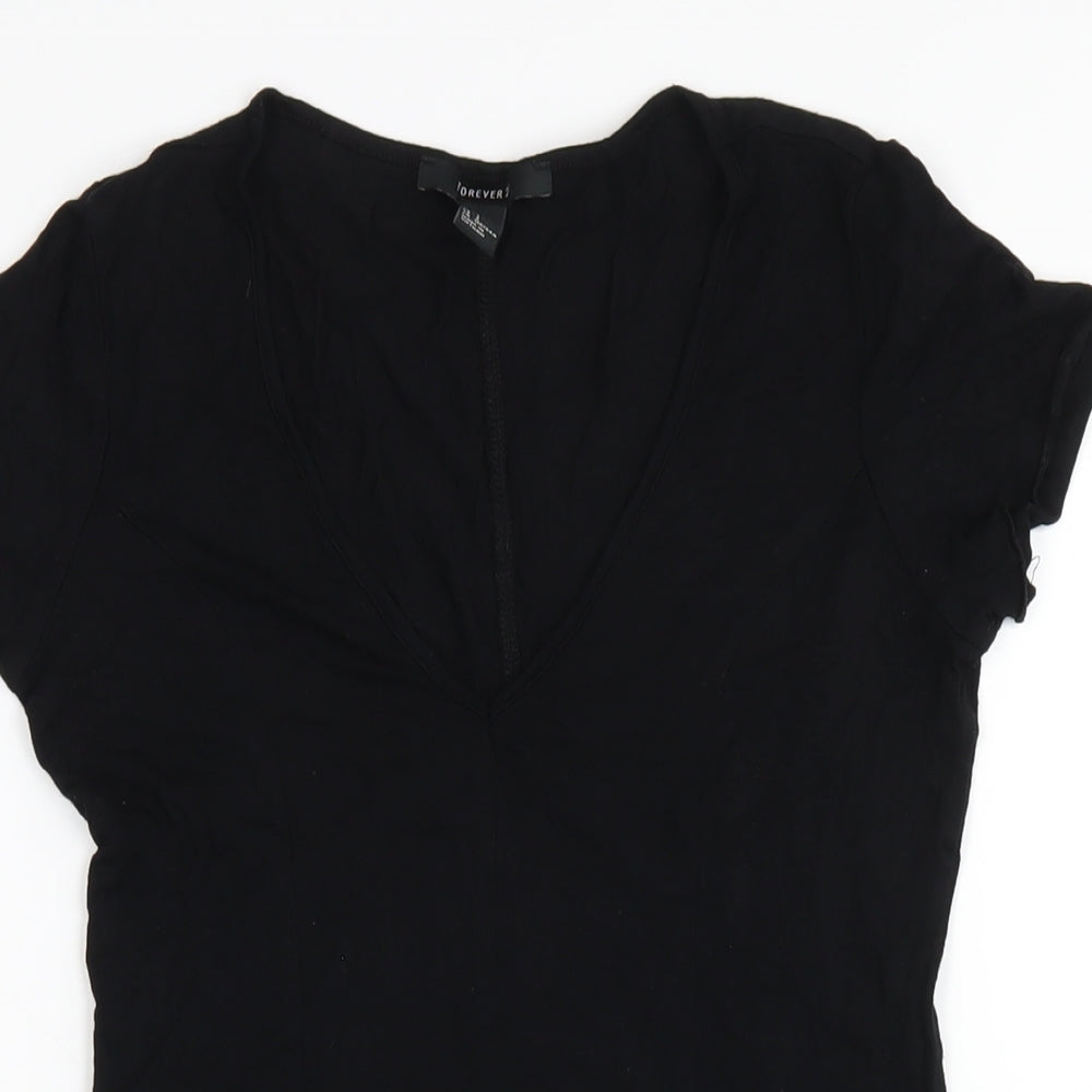 FOREVER 21 Womens Black Viscose A-Line Size S V-Neck Pullover