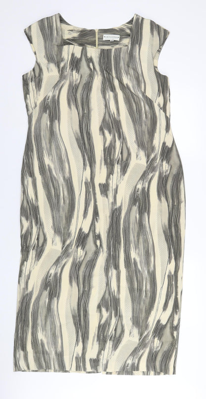 Simon Jeffrey Womens Beige Geometric Polyester A-Line Size 18 Square Neck Zip