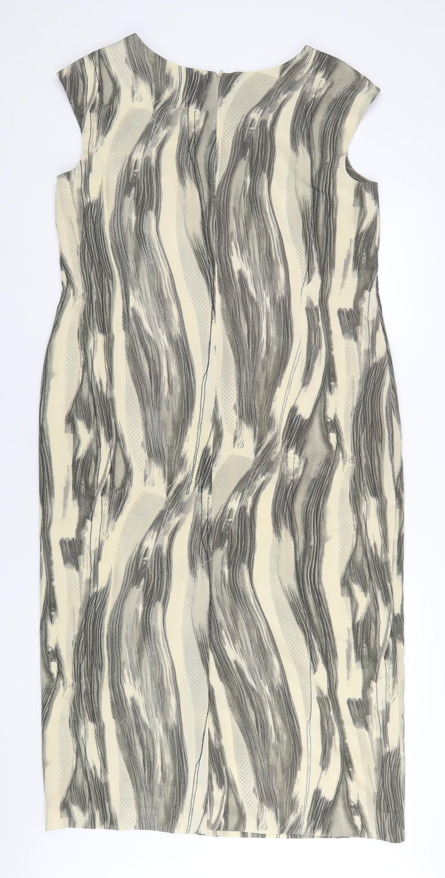 Simon Jeffrey Womens Beige Geometric Polyester A-Line Size 18 Square Neck Zip