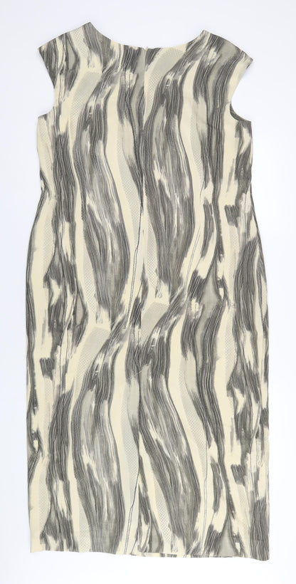 Simon Jeffrey Womens Beige Geometric Polyester A-Line Size 18 Square Neck Zip