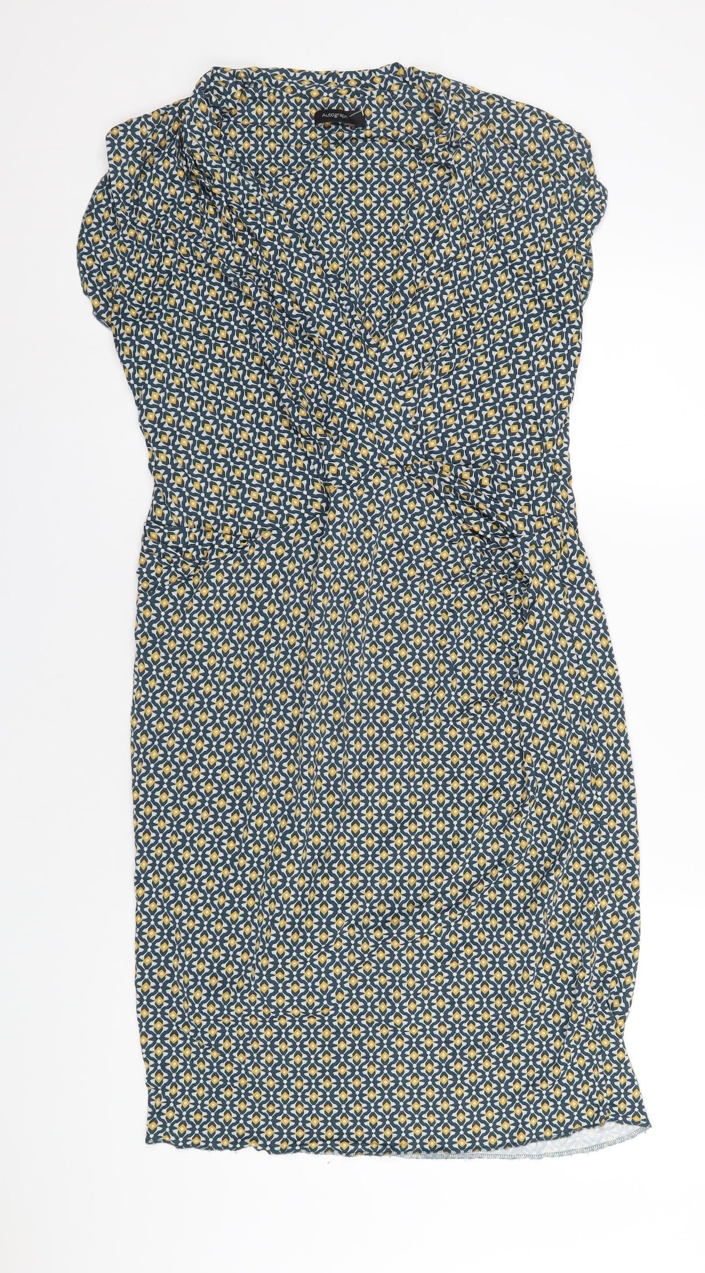 Autograph Womens Multicoloured Geometric Viscose Pencil Dress Size 18 V-Neck Pullover