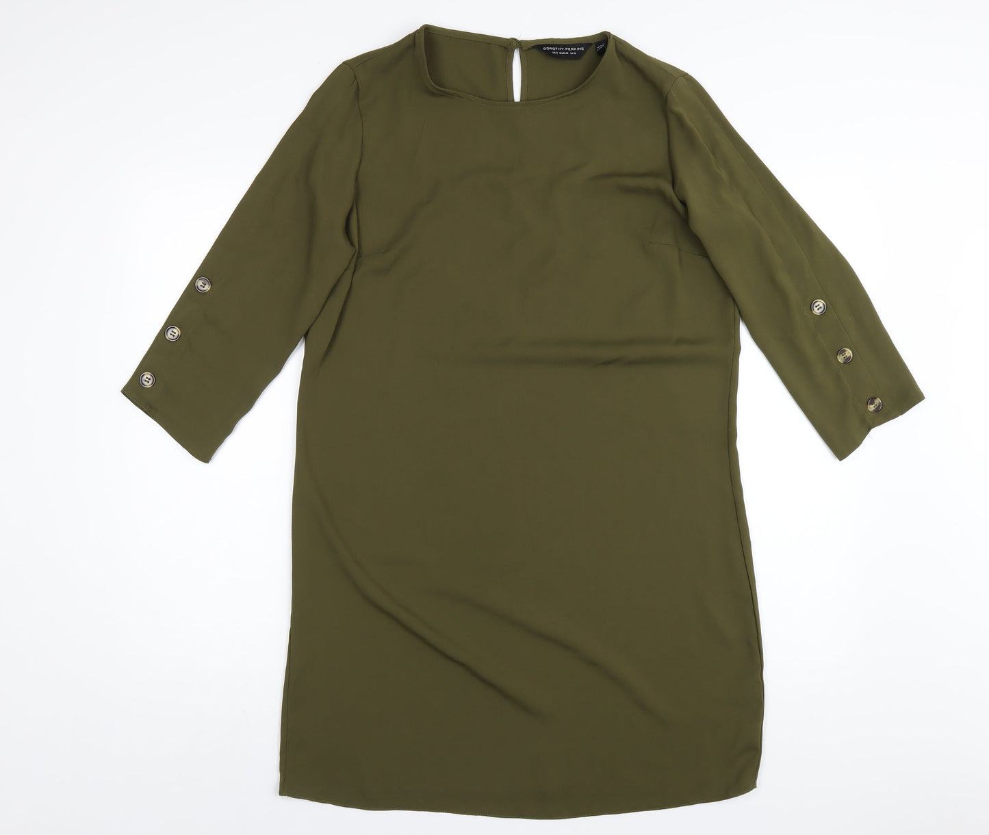 Dorothy Perkins Womens Green Polyester A-Line Size 12 Round Neck Button