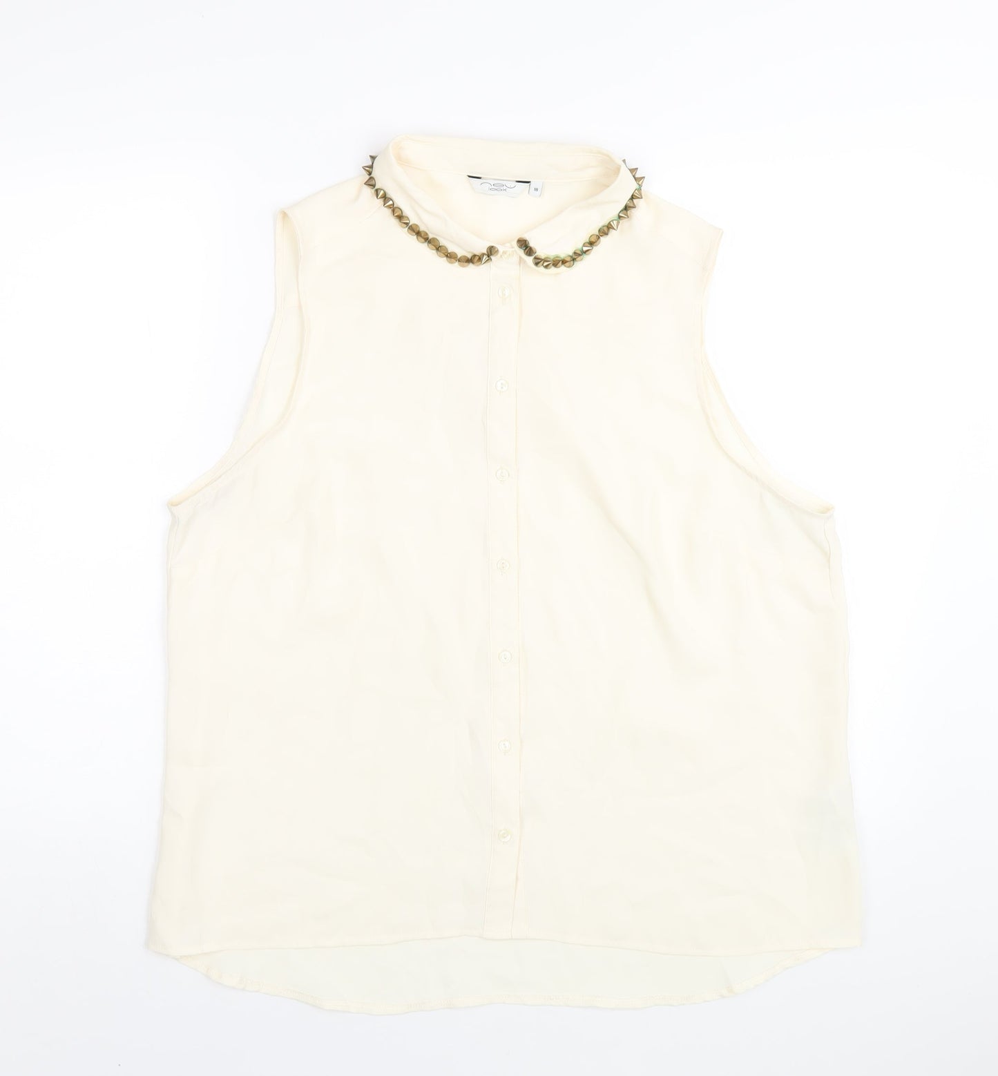 New Look Womens Ivory Polyester Basic Button-Up Size 18 Collared