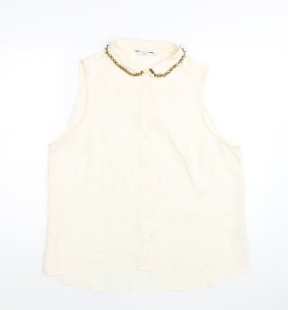 New Look Womens Ivory Polyester Basic Button-Up Size 18 Collared