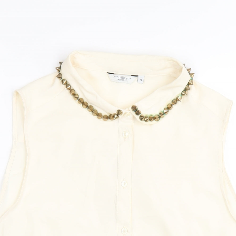 New Look Womens Ivory Polyester Basic Button-Up Size 18 Collared