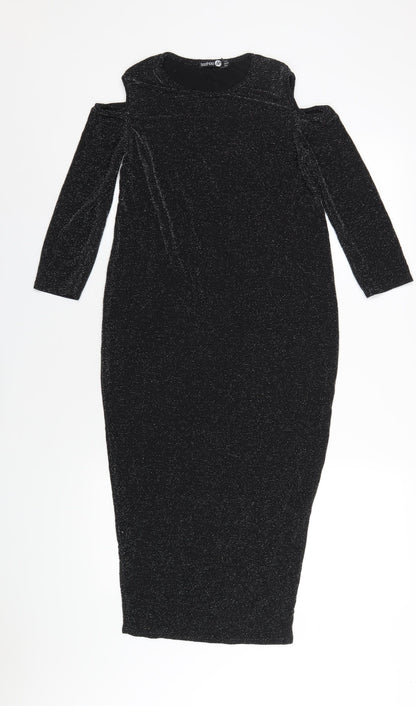 Boohoo Womens Black Nylon Bodycon Size 10 Round Neck Pullover