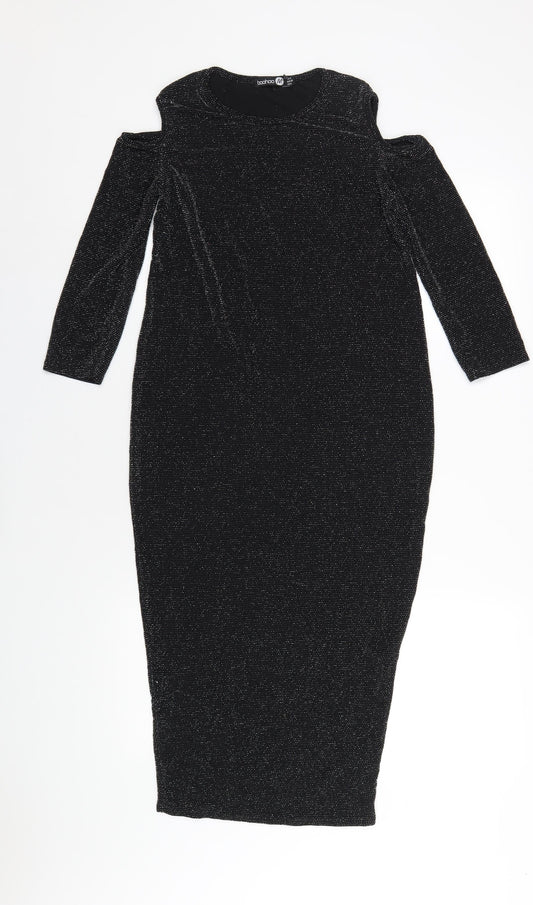 Boohoo Womens Black Nylon Bodycon Size 10 Round Neck Pullover