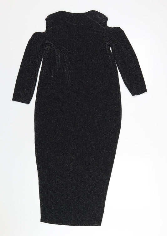 Boohoo Womens Black Nylon Bodycon Size 10 Round Neck Pullover