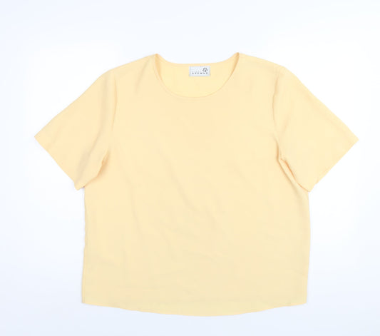 First Avenue Womens Yellow Polyester Basic T-Shirt Size 16 Round Neck