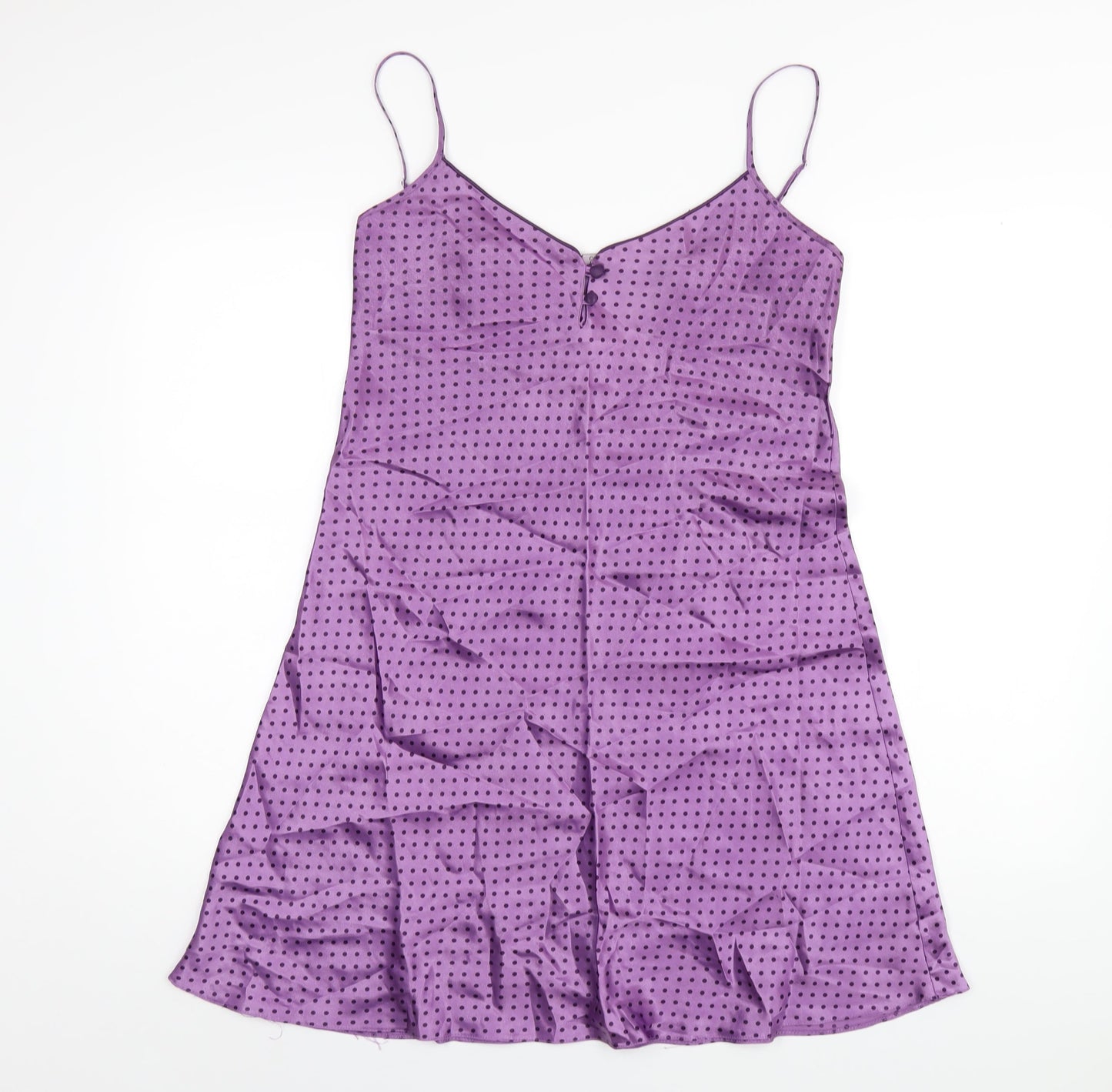 Debenhams Womens Purple Polka Dot Polyester Slip Dress Size 12 V-Neck Pullover