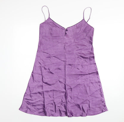 Debenhams Womens Purple Polka Dot Polyester Slip Dress Size 12 V-Neck Pullover