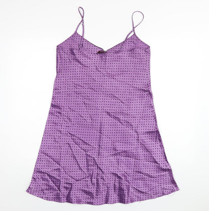 Debenhams Womens Purple Polka Dot Polyester Slip Dress Size 12 V-Neck Pullover