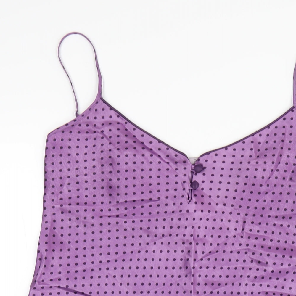 Debenhams Womens Purple Polka Dot Polyester Slip Dress Size 12 V-Neck Pullover