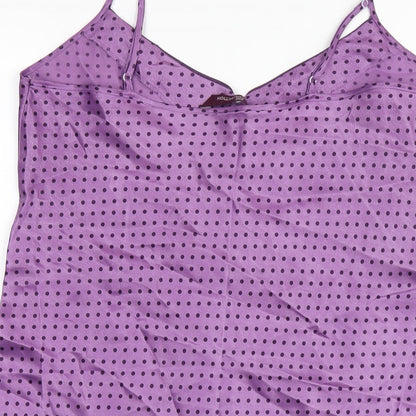 Debenhams Womens Purple Polka Dot Polyester Slip Dress Size 12 V-Neck Pullover