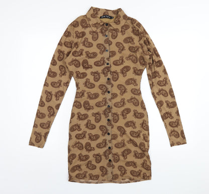 Motel Womens Brown Paisley Polyester Shirt Dress Size S Collared Button