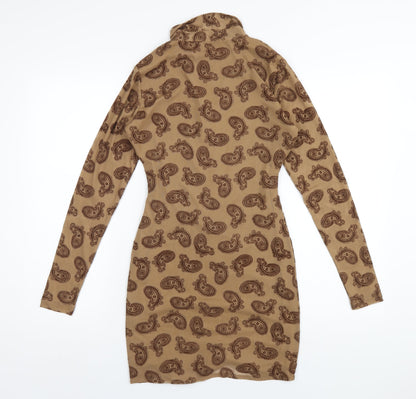 Motel Womens Brown Paisley Polyester Shirt Dress Size S Collared Button