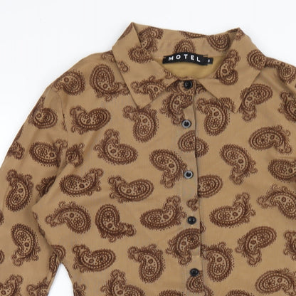 Motel Womens Brown Paisley Polyester Shirt Dress Size S Collared Button
