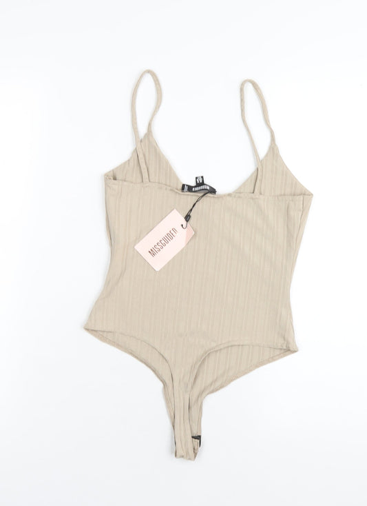 Missguided Womens Beige Polyester Bodysuit One-Piece Size 10 Snap