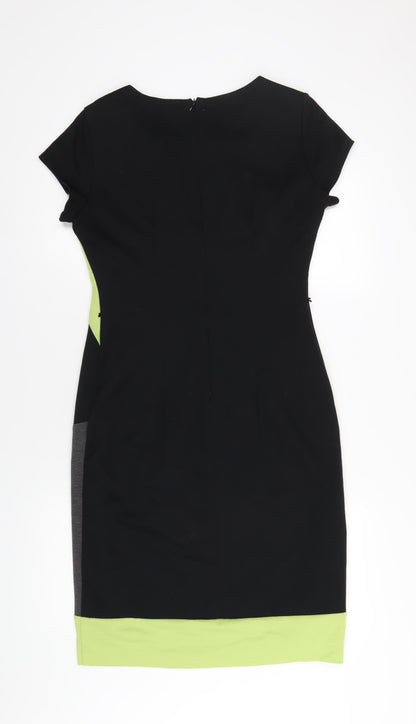 BHS Womens Multicoloured Polyester Pencil Dress Size 12 Round Neck Zip