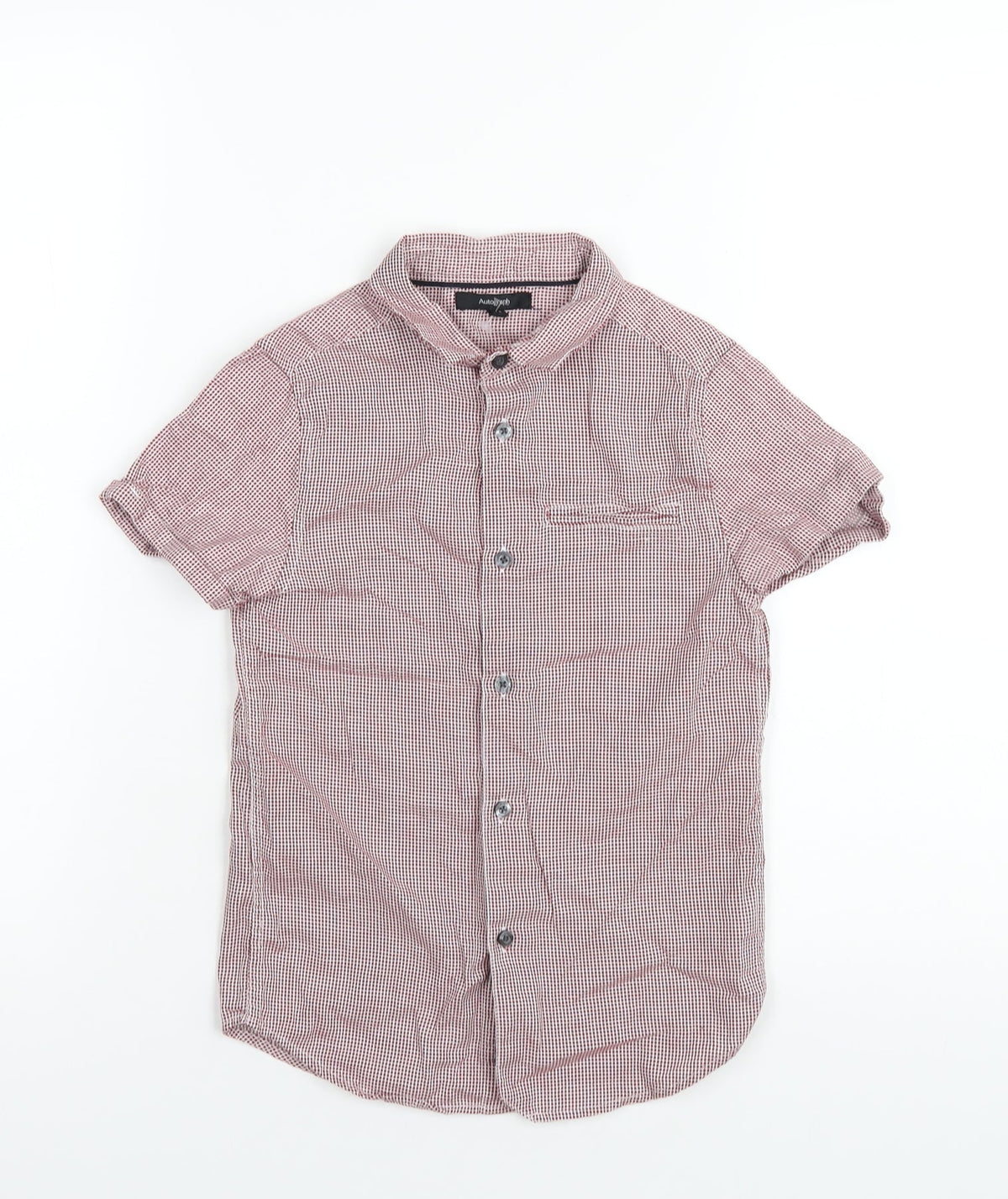 Additional front view of Autograph boys’ red check cotton basic button-up, size 7-8, years collared button