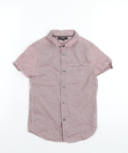 Additional front view of Autograph boys’ red check cotton basic button-up, size 7-8, years collared button