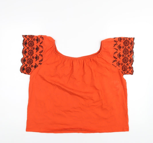 H&M Womens Orange Cotton Basic T-Shirt Size M Scoop Neck