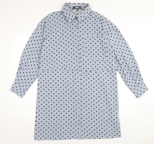 Missguided Womens Blue Polka Dot Polyester Shirt Dress Size 6 Collared Button