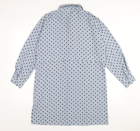 Missguided Womens Blue Polka Dot Polyester Shirt Dress Size 6 Collared Button