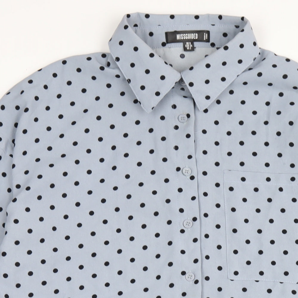 Missguided Womens Blue Polka Dot Polyester Shirt Dress Size 6 Collared Button