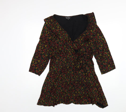 Miss Selfridge Womens Multicoloured Floral Viscose Wrap Dress Size 16 V-Neck Tie